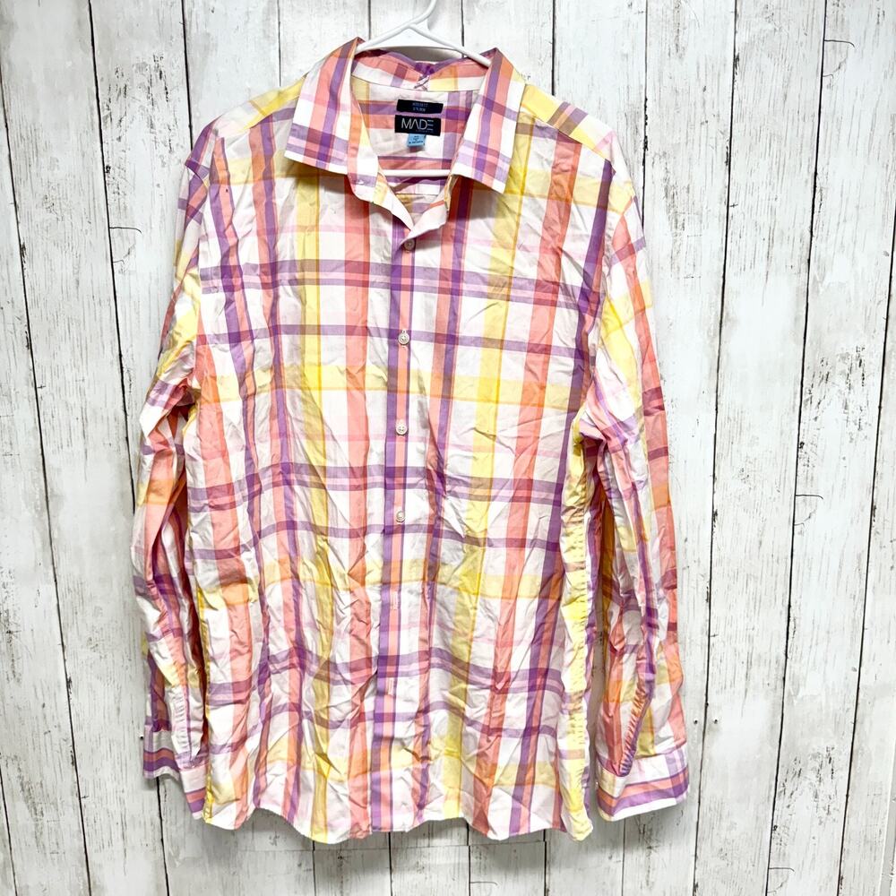 Cam‎ Newton Made Shirt Men XL Multicolor Plaid Collared Long Sleeve Button Down